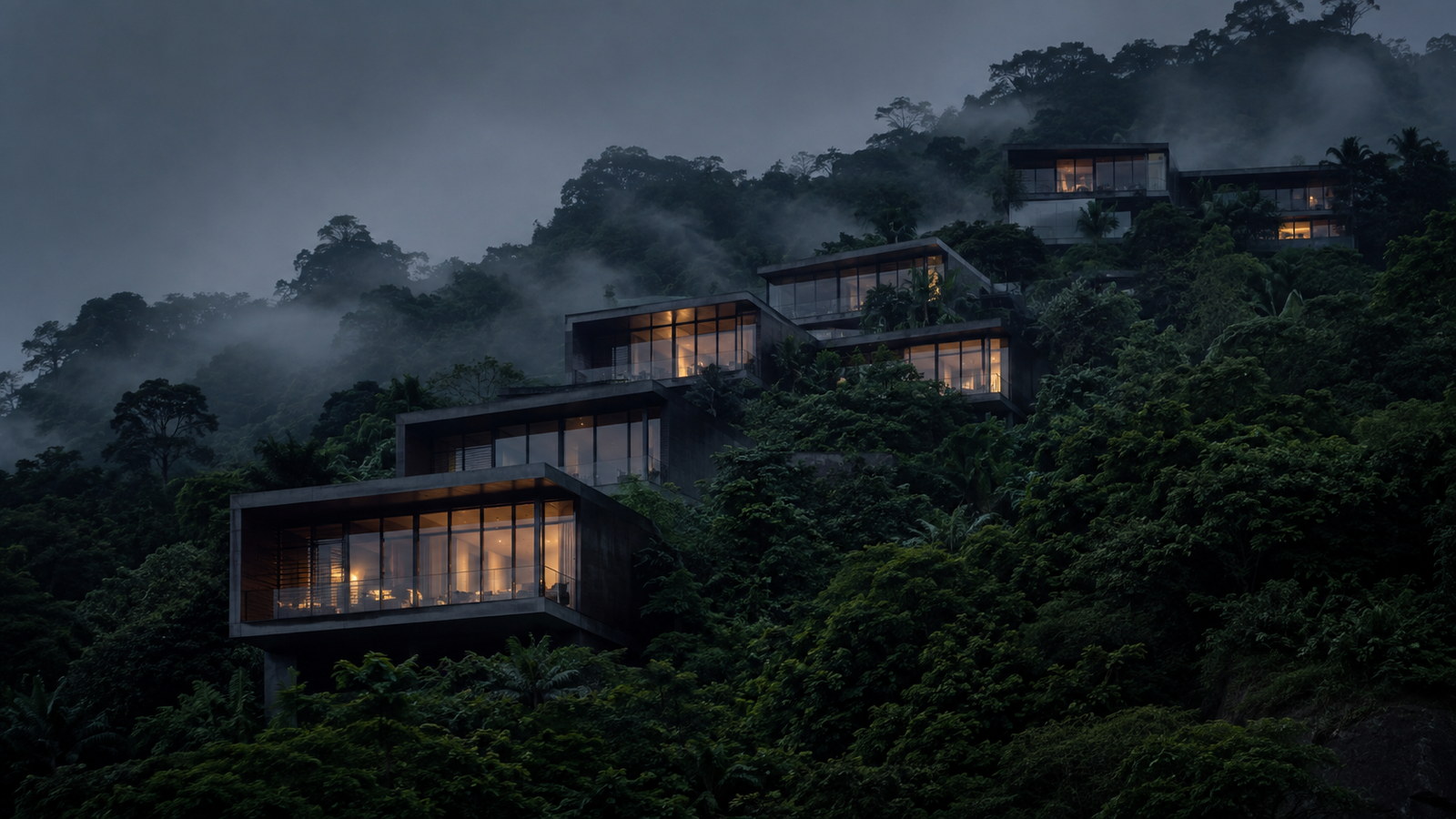 Hillside residences above El Poblado lit at dusk